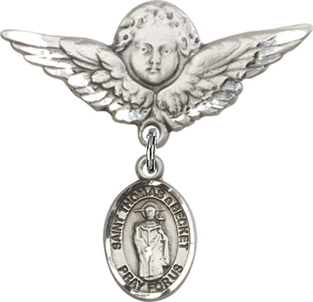 St. Thomas A Becket Charm and Angel with Larger Wings Badge Pin