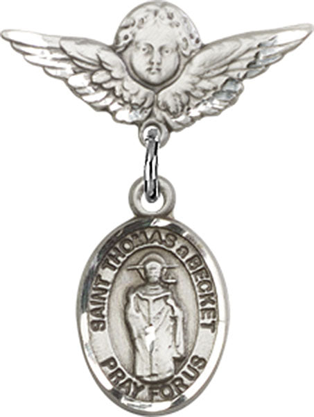 St. Thomas A Becket Charm and Angel with Smaller Wings Badge Pin