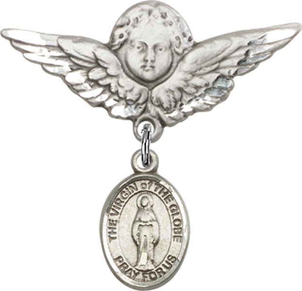 Virgin of the Globe Charm and Angel with Larger Wings Badge Pin
