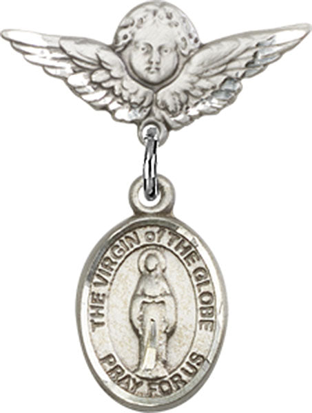 Virgin of the Globe Charm and Angel with Smaller Wings Badge Pin