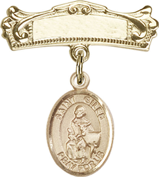 St. Giles Charm and Arched Polished Engravable Badge Pin