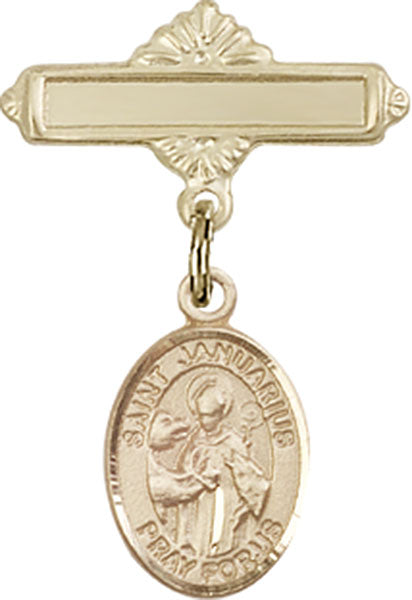 St. Januarius Charm and Polished Engravable Badge Pin