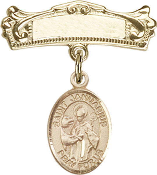 St. Januarius Charm and Arched Polished Engravable Badge Pin