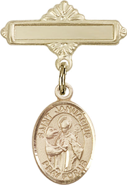 St. Januarius Charm and Polished Engravable Badge Pin