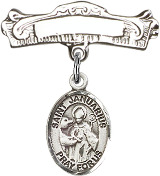 St. Januarius Charm and Arched Polished Engravable Badge Pin