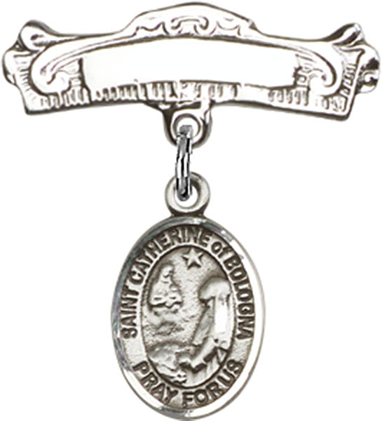 St. Catherine of Bologna Charm and Arched Polished Engravable Badge Pin