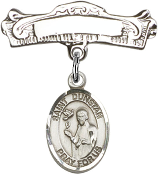St. Dunstan Charm and Arched Polished Engravable Badge Pin
