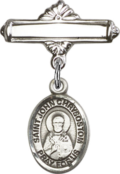 St. John Chrysostom Charm and Polished Engravable Badge Pin