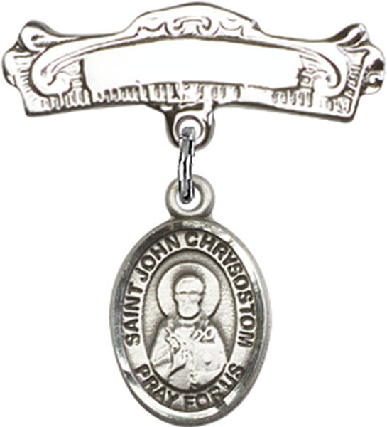St. John Chrysostom Charm and Arched Polished Engravable Badge Pin