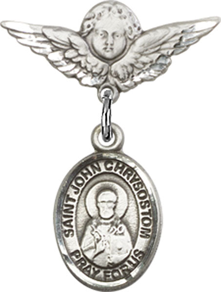 St. John Chrysostom Charm and Angel with Smaller Wings Badge Pin