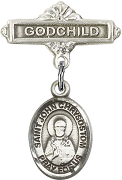 St. John Chrysostom Charm and Godchild Badge Pin