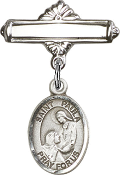 St. Paula Charm and Polished Engravable Badge Pin