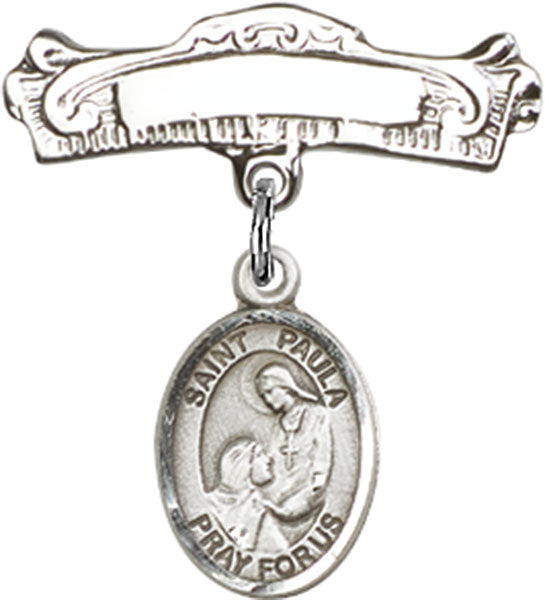St. Paula Charm and Arched Polished Engravable Badge Pin