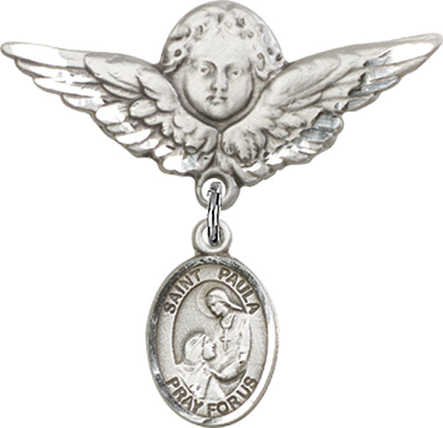 St. Paula Charm and Angel with Larger Wings Badge Pin
