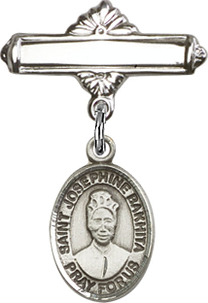 St. Josephine Bakhita Charm and Polished Engravable Badge Pin