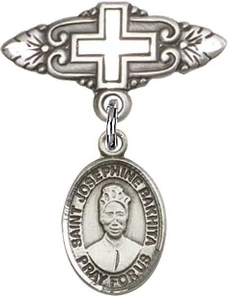 St. Josephine Bakhita Charm and Badge Pin with Cross