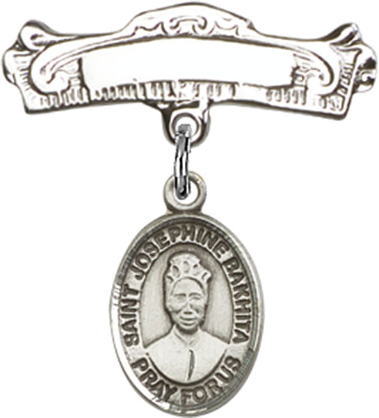 St. Josephine Bakhita Charm and Arched Polished Engravable Badge Pin