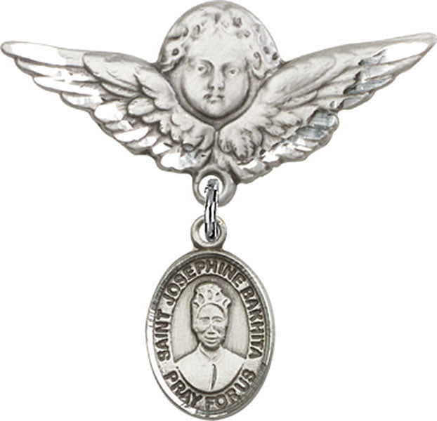 St. Josephine Bakhita Charm and Angel with Larger Wings Badge Pin