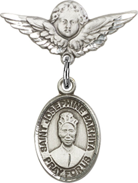 St. Josephine Bakhita Charm and Angel with Smaller Wings Badge Pin