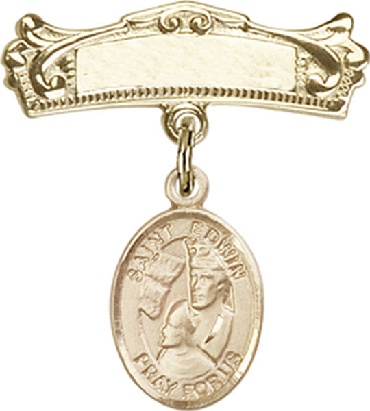 St. Edwin Charm and Arched Polished Engravable Badge Pin