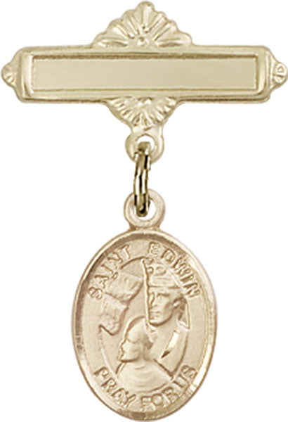St. Edwin Charm and Polished Engravable Badge Pin