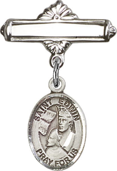 St. Edwin Charm and Polished Engravable Badge Pin