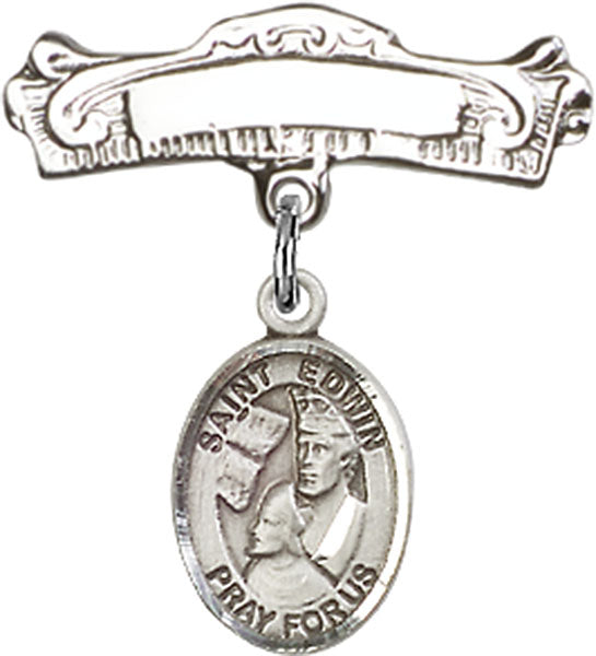 St. Edwin Charm and Arched Polished Engravable Badge Pin