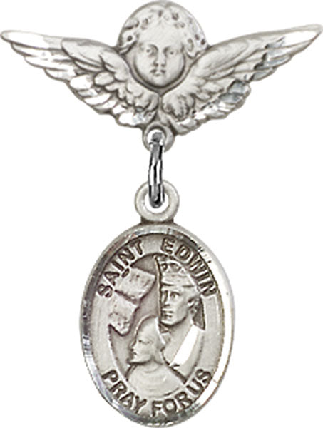 St. Edwin Charm and Angel with Smaller Wings Badge Pin