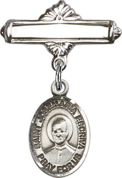 St. Josemaria Escriva Charm and Polished Engravable Badge Pin