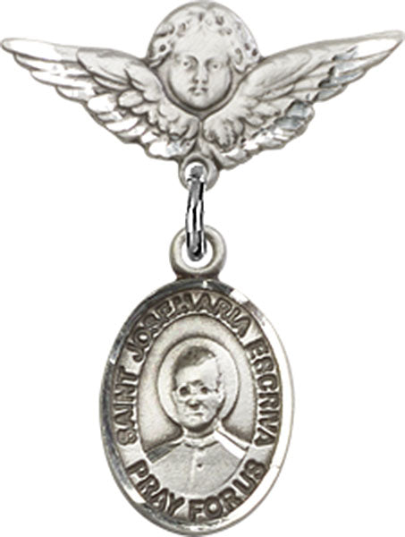 St. Josemaria Escriva Charm and Angel with Smaller Wings Badge Pin