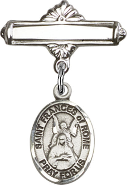 St. Frances of Rome Charm and Polished Engravable Badge Pin