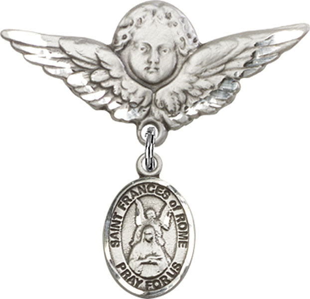 St. Frances of Rome Charm and Angel with Larger Wings Badge Pin