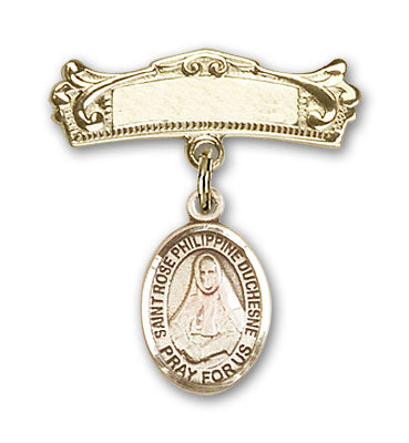 St. Rose Philippine Charm and Arched Polished Engravable Badge Pin