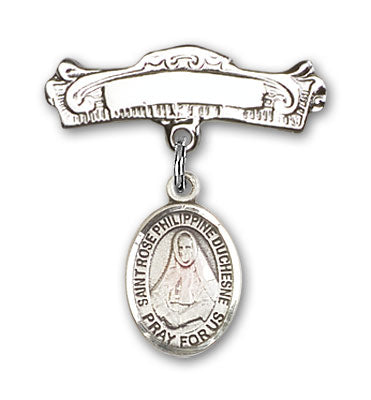 St. Rose Philippine Charm and Arched Polished Engravable Badge Pin