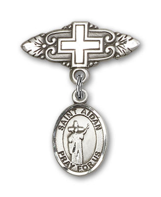 St. Aidan of Lindesfarne Charm and Badge Pin with Cross