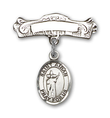 St. Aidan of Lindesfarne Charm and Arched Polished Engravable Badge Pin
