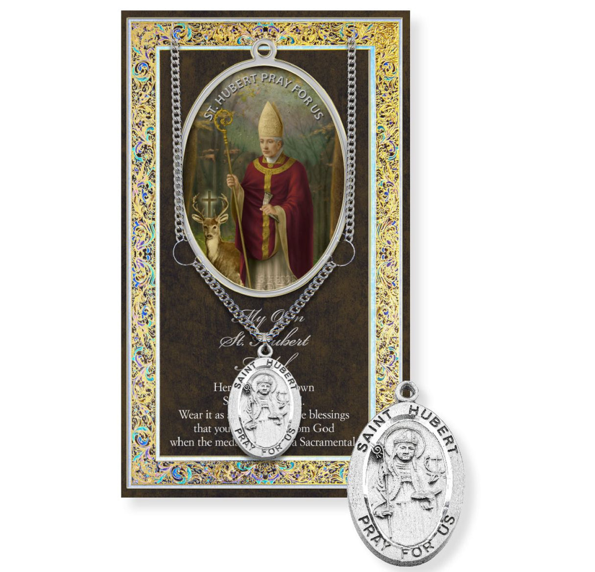 Saint Hubert Genuine Pewter Medal and Prayer Card