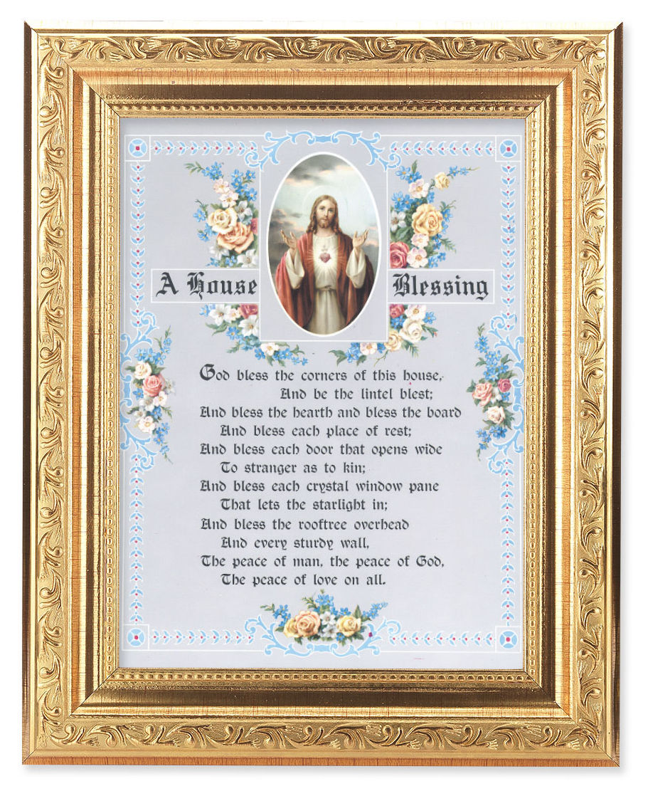 A House Blessing Poem with Sacred Heart 6x8 Print Under Glass