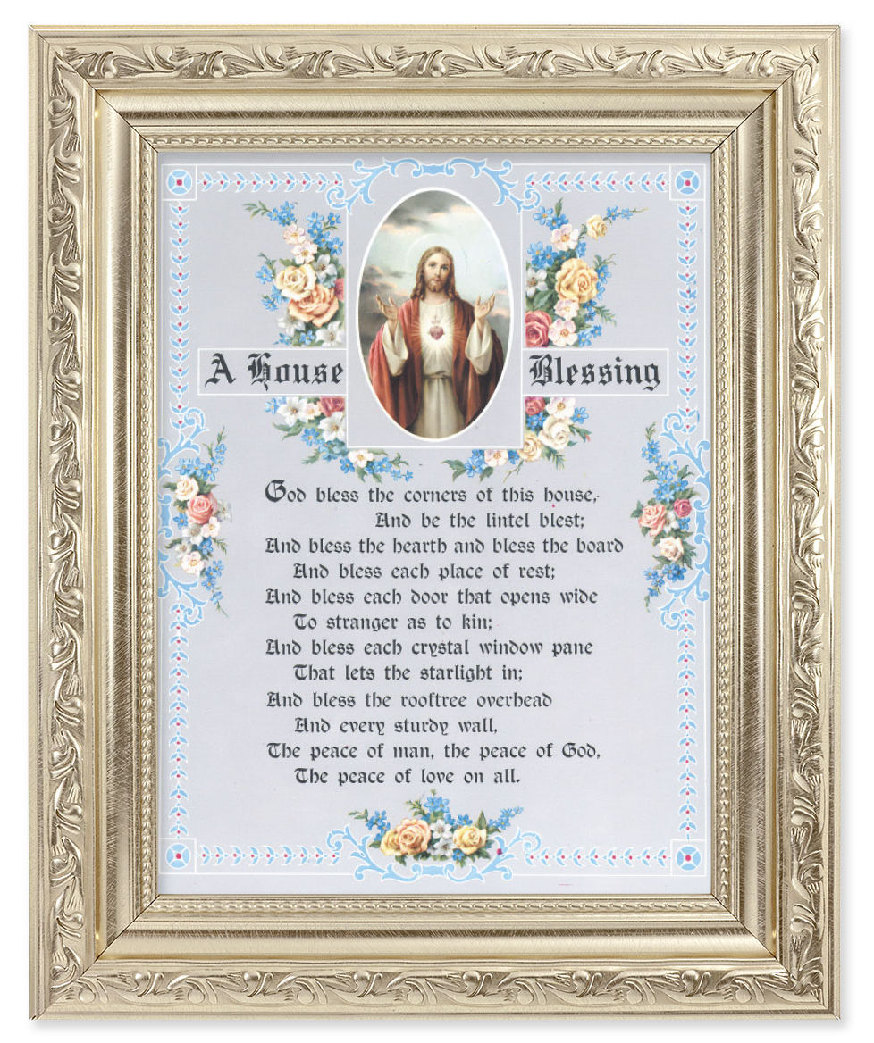 A House Blessing Poem with Sacred Heart 6x8 Print Under Glass