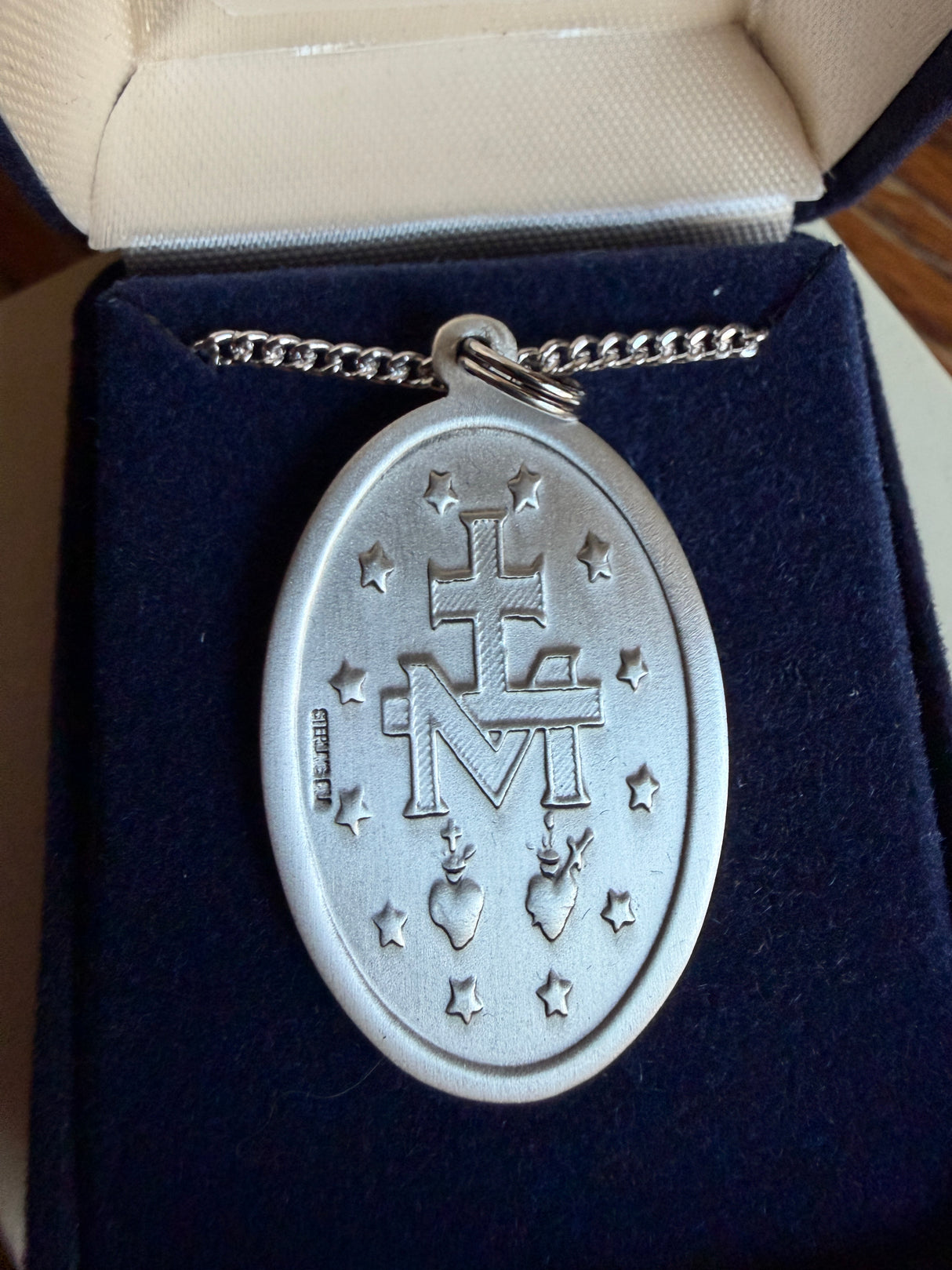 Men's Elongated Oval Miraculous Medal Necklace