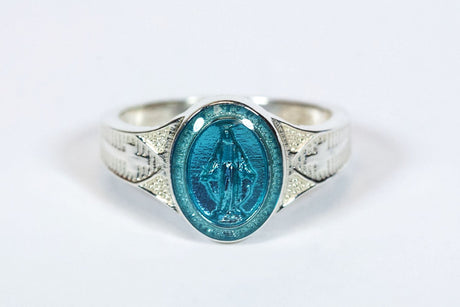 Large Blue Miraculous Medal Ring
