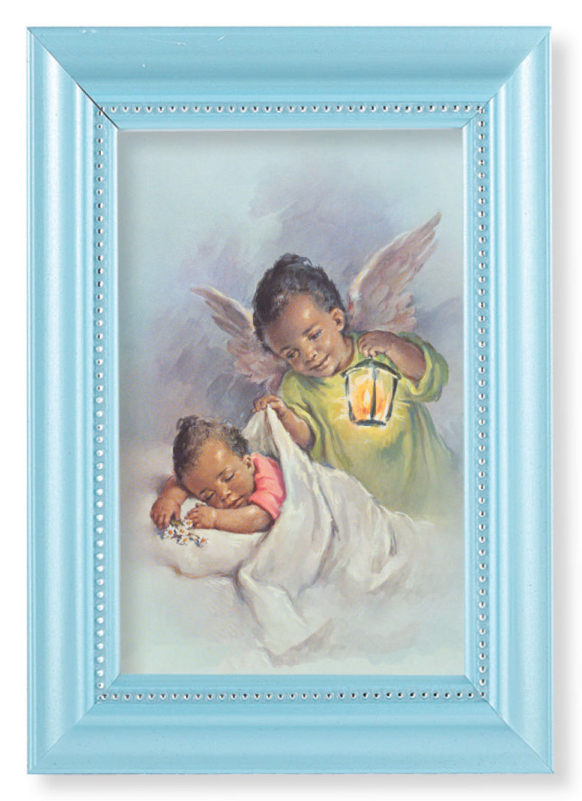 African American Guardian Angel with Baby Girl 4x6 Print Pearlized Frame