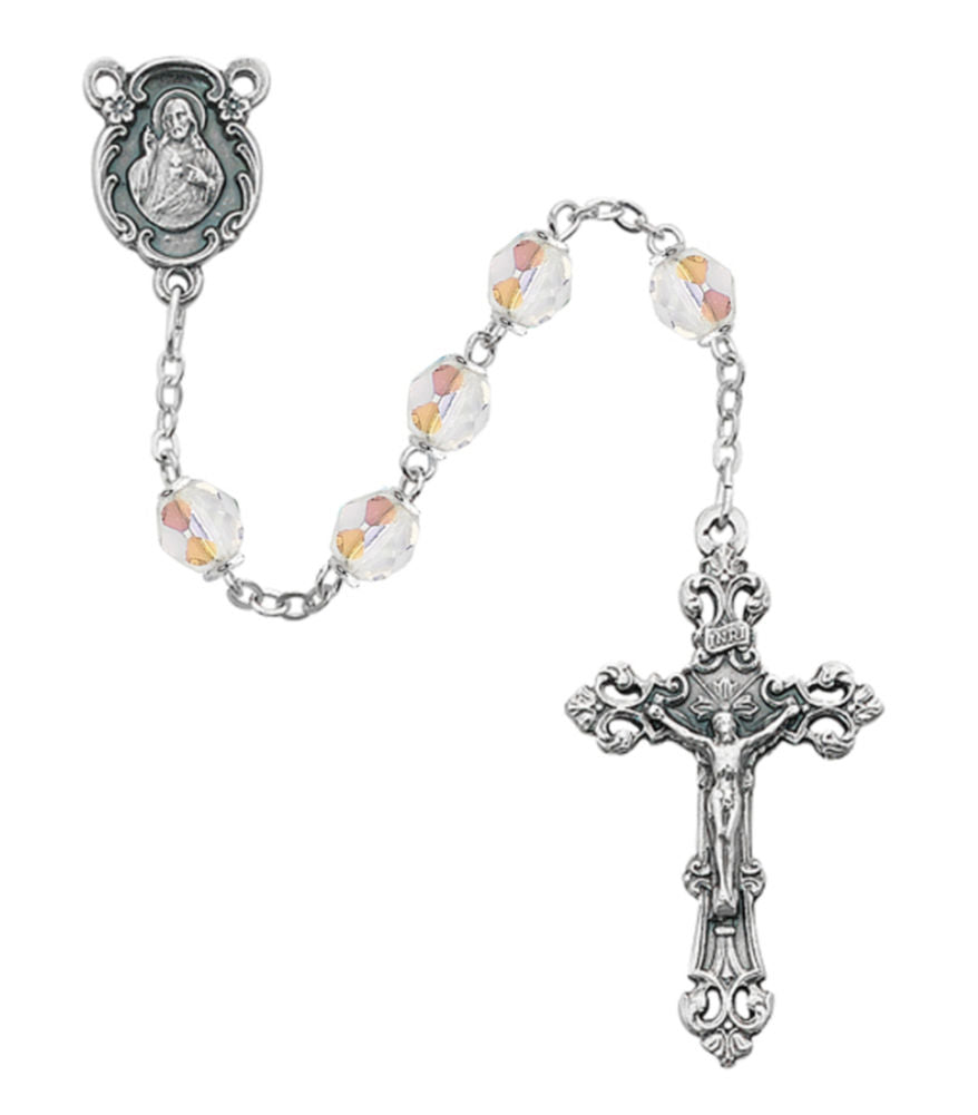 April Birthstone Rosary (Crystal) - Silver Oxidized