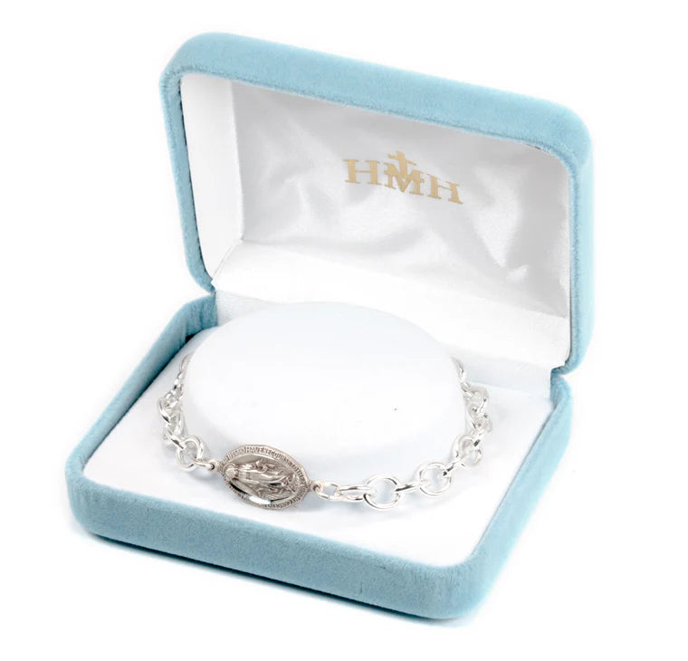 Sterling Silver Miraculous Medal Bracelet | Double-Sided Charm | 7.5"