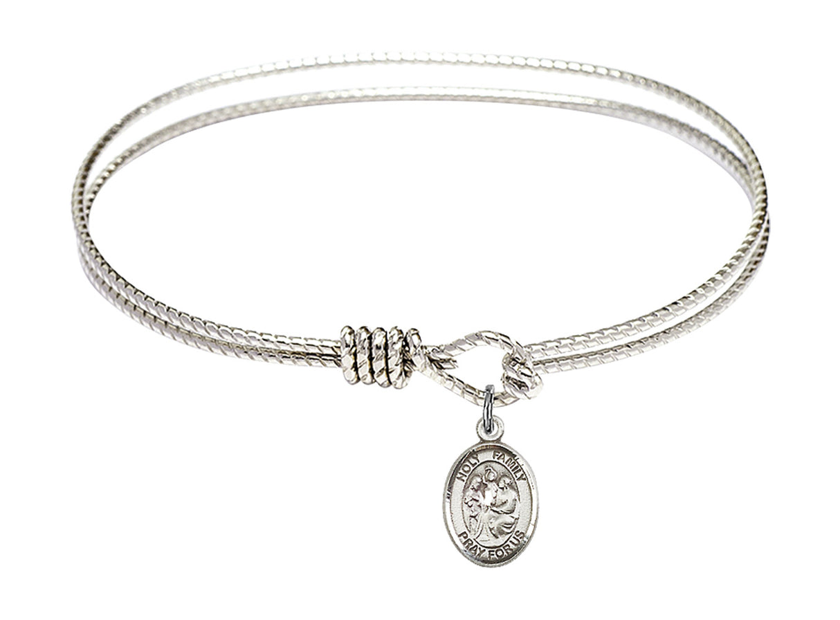Cable Bangle Bracelet with a Holy Family Charm