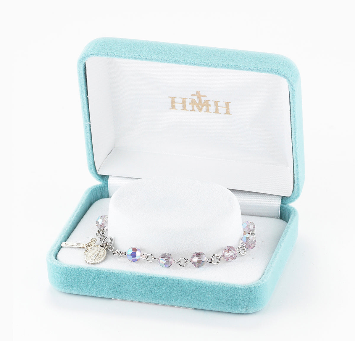 6mm Light Amethyst Swarovski Crystal Round Rosary Bracelet, Sterling Silver