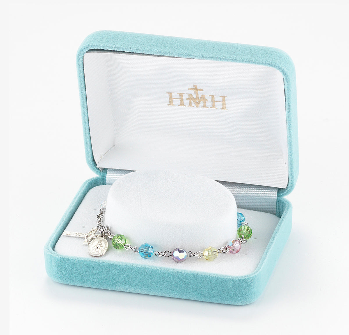6mm Multi-Color Swarovski Crystal Round Rosary Bracelet, Sterling Silver