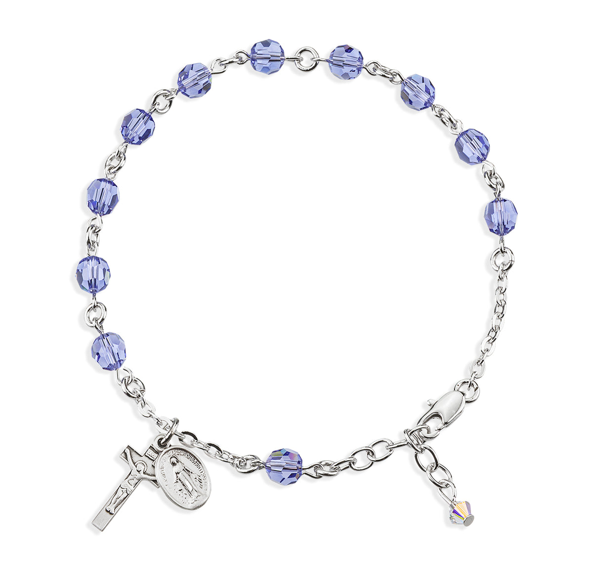 6mm Tanzanite Swarovski Crystal Round Rosary Bracelet, Sterling Silver