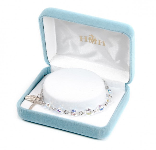 Rosary Bracelet - Sterling Silver with 6mm Fireball Austrian Crystal Beads