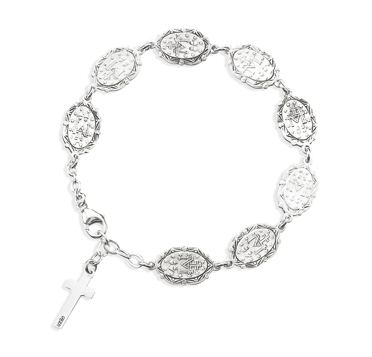 Ornate Miraculous Medal Link Bracelet, Sterling Silver